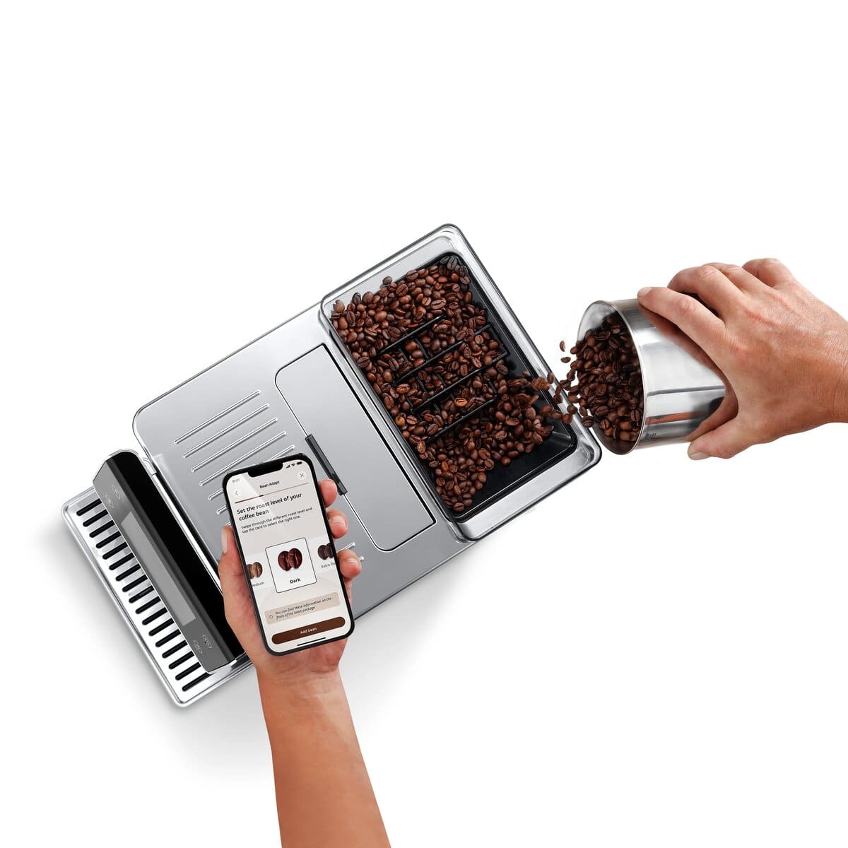 PrimaDonna Aromatic bean hopper, coffee beans and My Coffee Lounge app