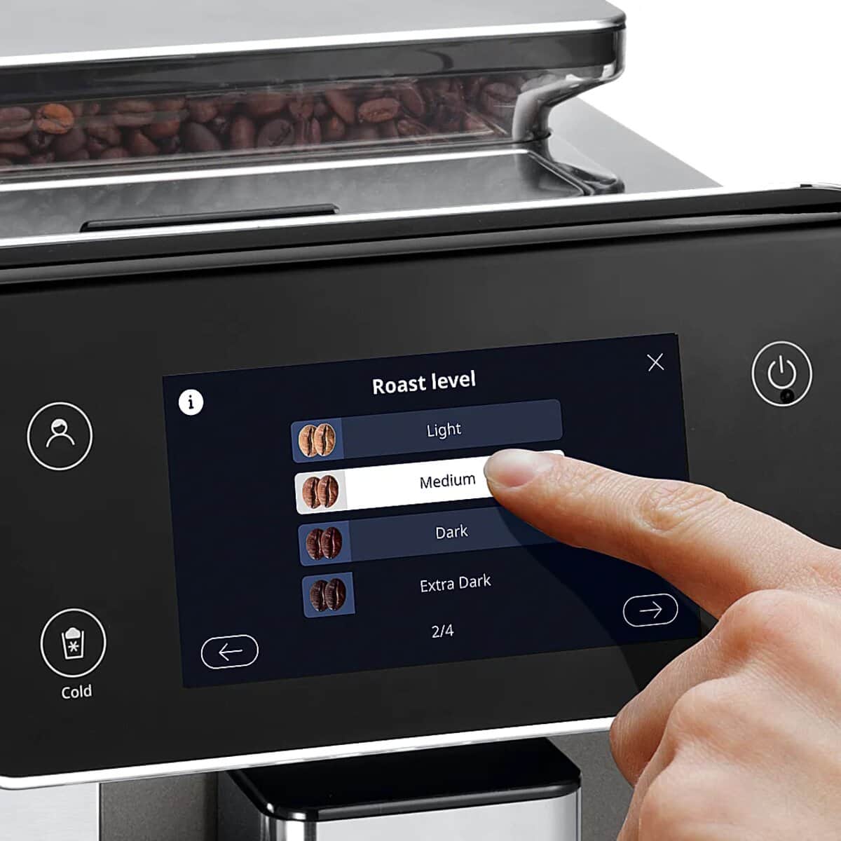 Five-inch full-colour touch display on the De’Longhi PrimaDonna Aromatic