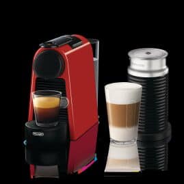 Mini machine à espresso Nespresso Essenza par De’Longhi avec Aeroccino, rouge – EN85RAE