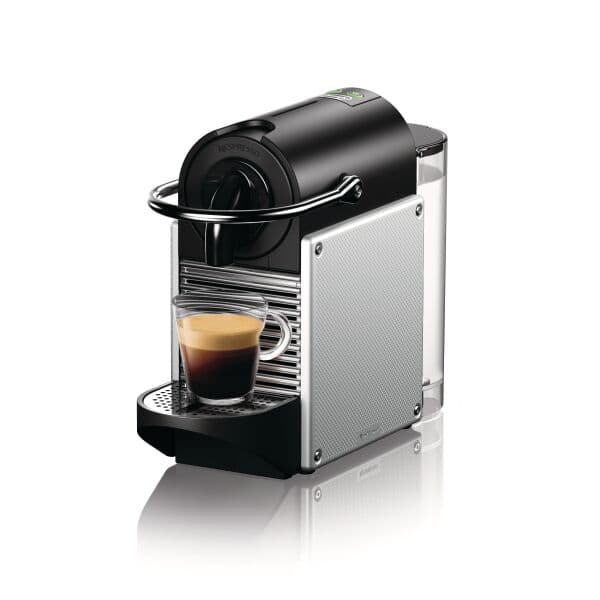 Nespresso De'Longhi Pixie EN124.S Cafetera monodosis cápsulas, 19 Bares,  depósito Agua 0.7 L, Apagado automático, Plata, Incluye pack de bienvenida