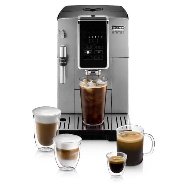 Dinamica Espresso Machine with Iced Coffee Milk Frother De Longhi