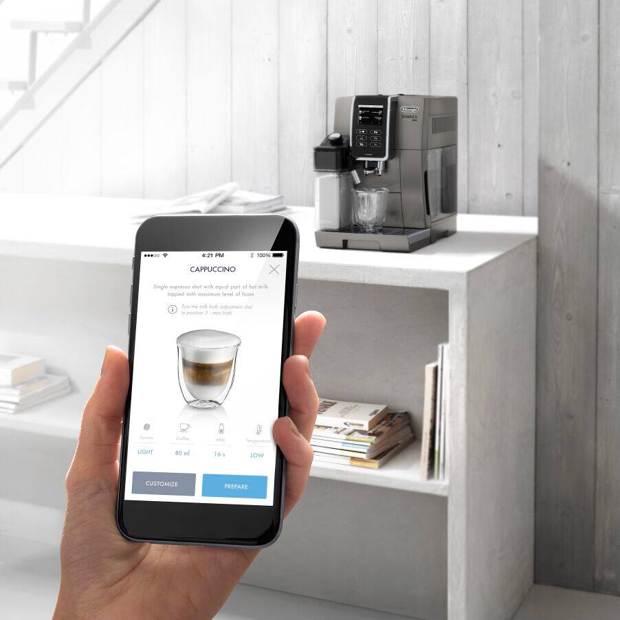 De'Longhi Dinamica Plus, Smart Coffee and Espresso Machine with Coffee Link  Connectivity App and Automatic Milk Frother, Titanium