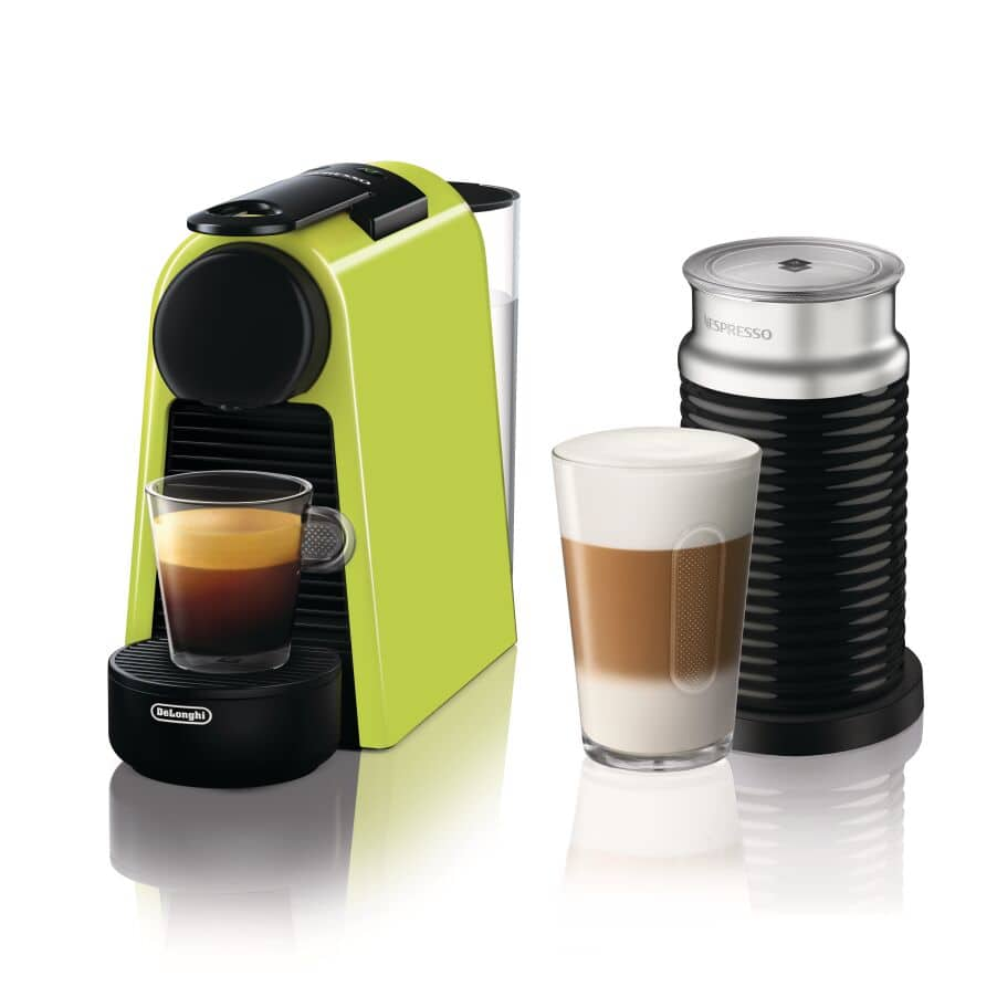 Nespresso Essenza Mini Espresso Machine with Aeroccino Milk Frother by De'Longhi, Lime - EN85LAECA Left