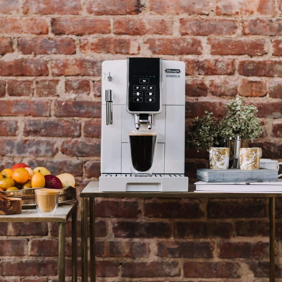 De'Longhi White Dinamica Espresso Machine with Iced Coffee and Manual Milk  Frother + Reviews