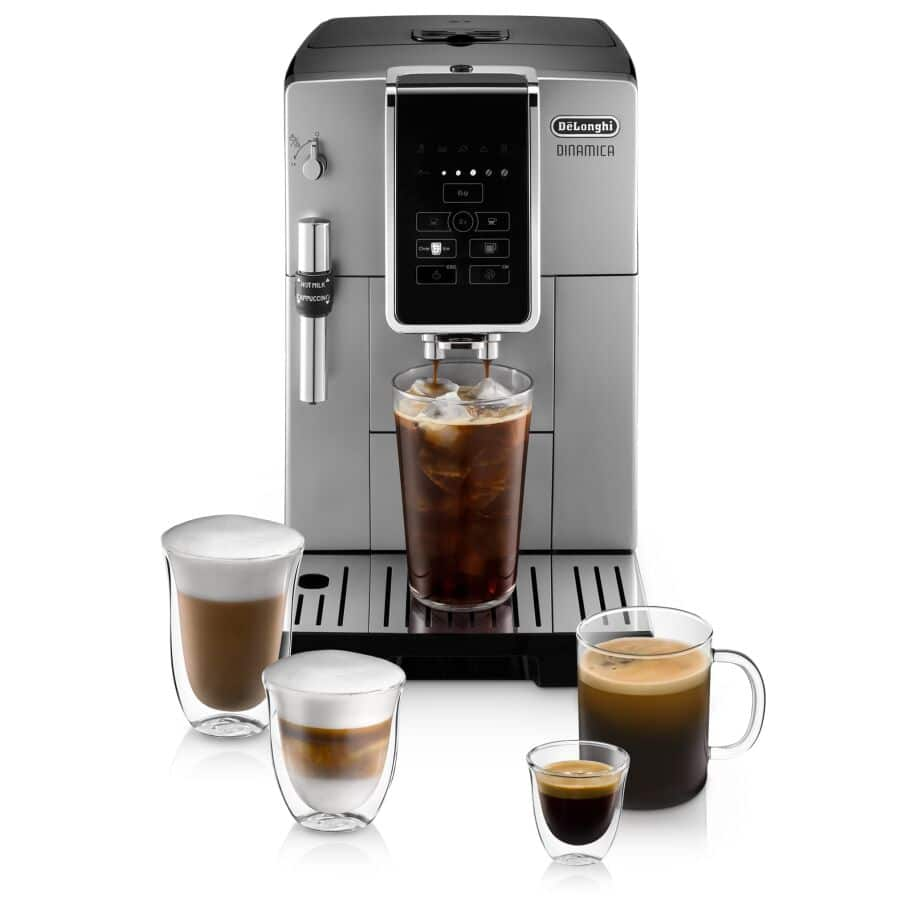 Dinamica Espresso Machine with Iced Coffee Milk Frother De Longhi