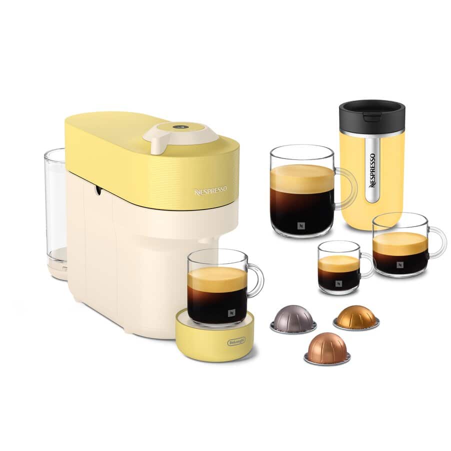 Nespresso Coffee Machines, Vertuo Pop Nespresso Capsule Coffee Machine Value Pack Bundle Lemon Yellow, AU0132194067, undefined