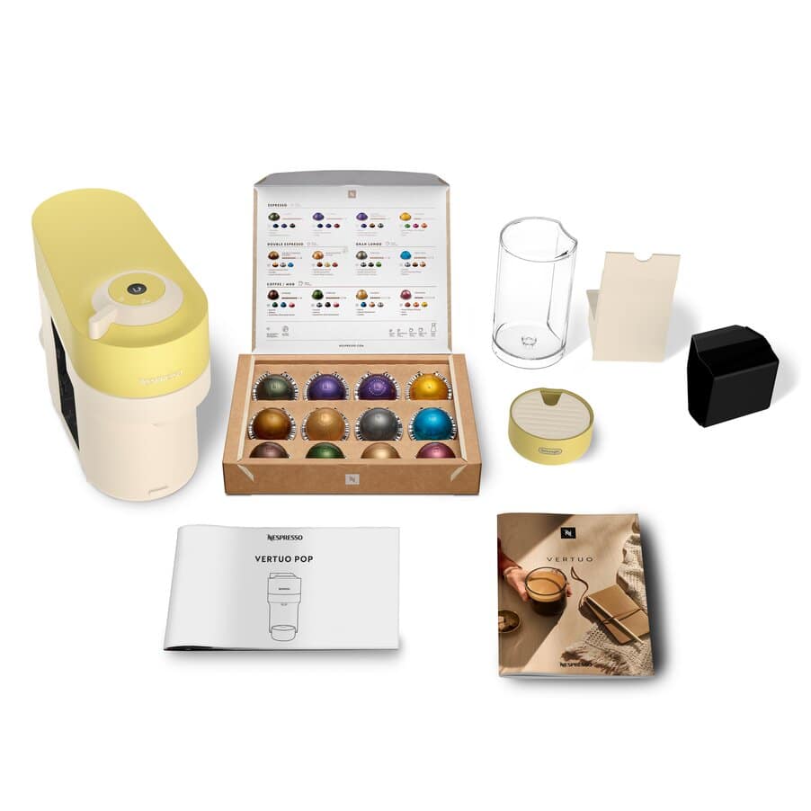 Nespresso Coffee Machines, Vertuo Pop Nespresso Capsule Coffee Machine Value Pack Bundle Lemon Yellow, AU0132194067, undefined
